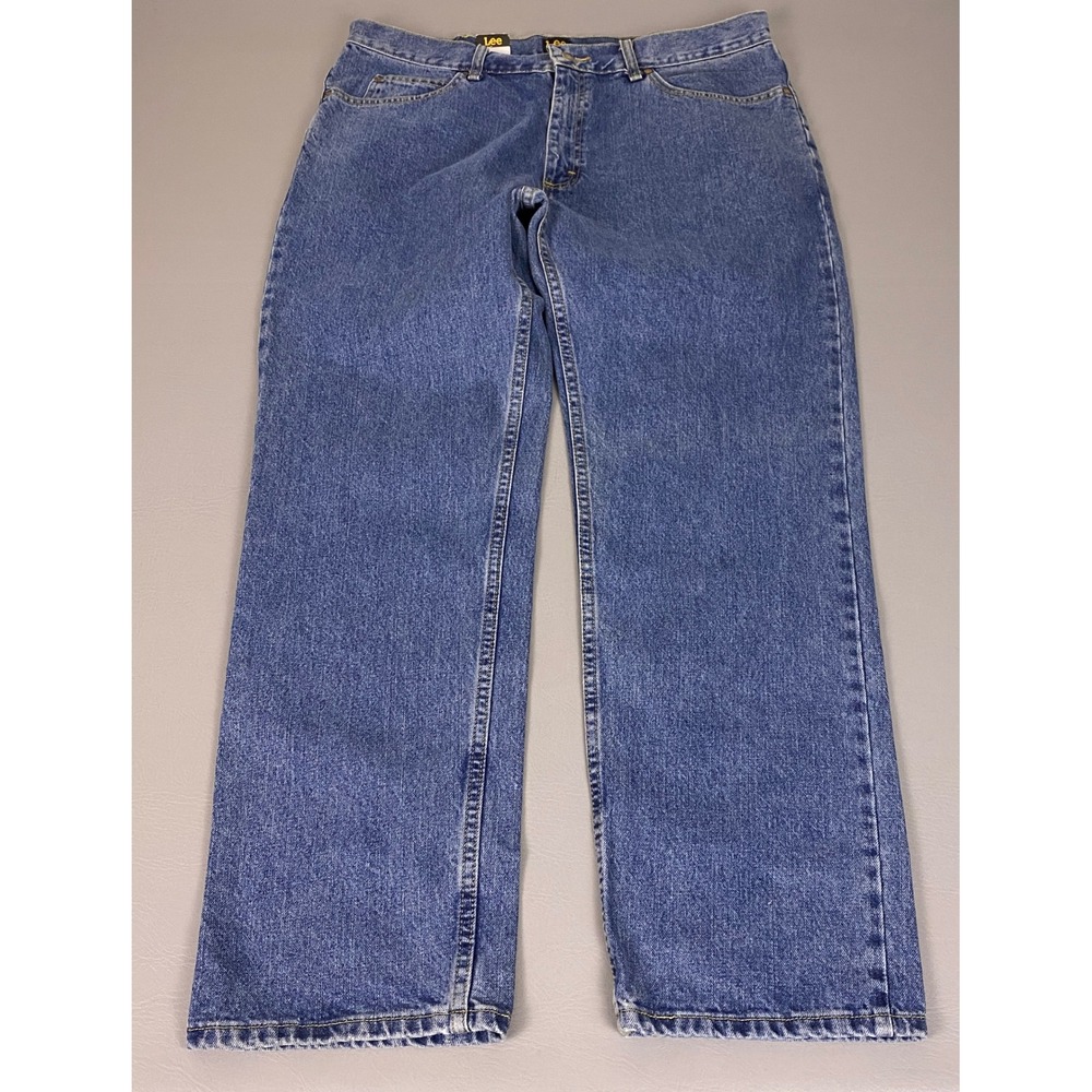 Lee Relaxed Fit Straight Jeans Men's Size 38x32 Blue Medium Stone Wash New NWT